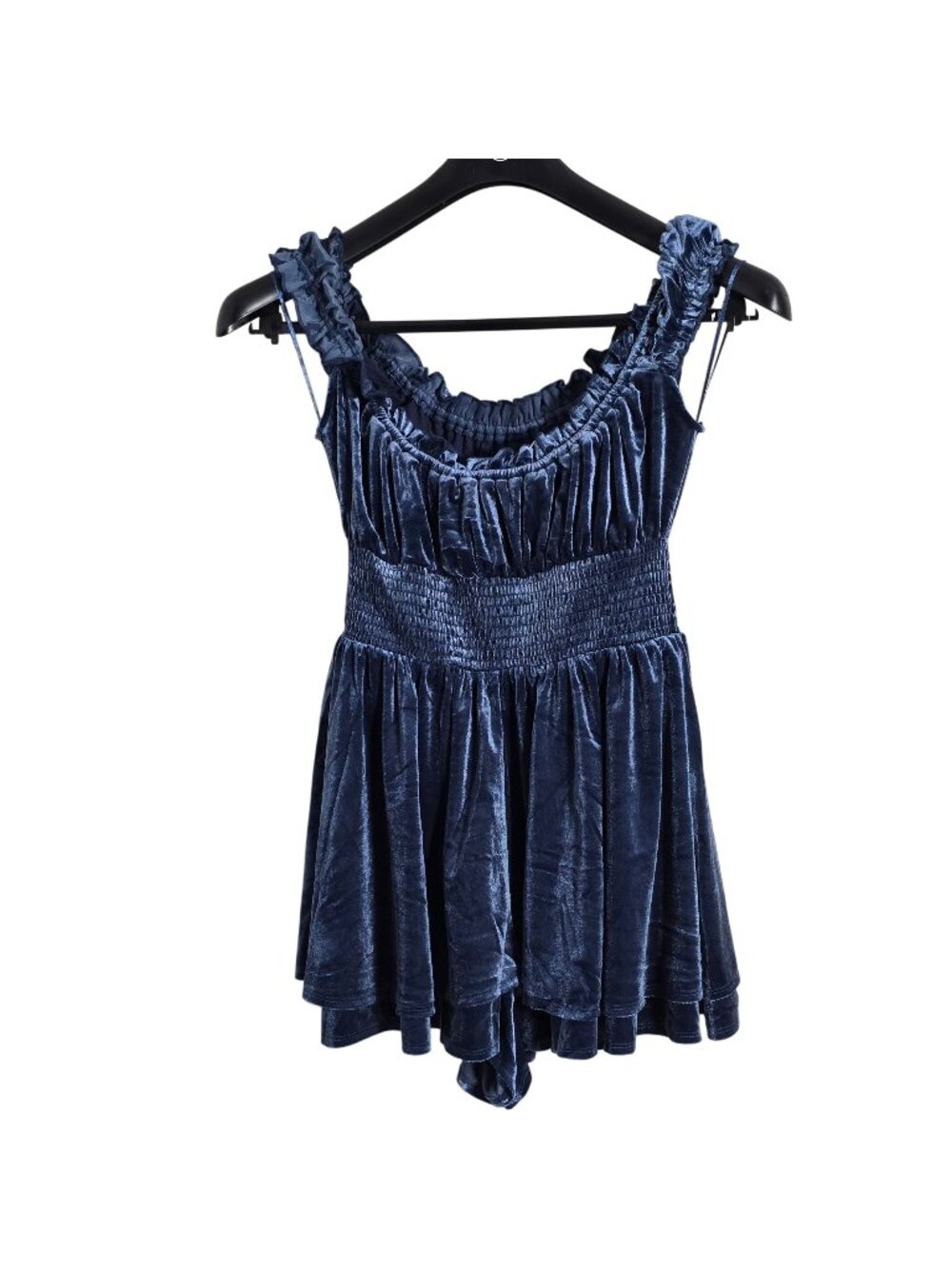 Urban Outfitters Blue Velvet Romper Women's XS Smocked Waist Sleeveless